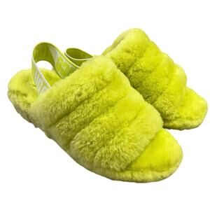 Ugg Fluff Yeah Slingback Slipper Slide,‎ Women’s Sz 6, Neon Green Cozy Comfort